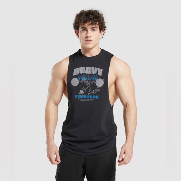 Gymshark Heavy Metal Drop Arm Tank Men’s L Black Slim Fit Gym Workout Tee - Picture 1 of 7